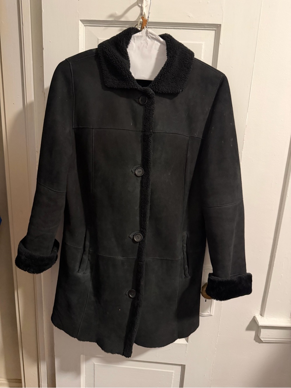 VTG Sawyer of Napa Black Suede Shearling Coat
